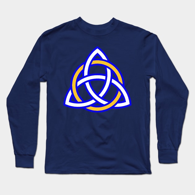 Scottish Blue Triquetra with Gold Ring Long Sleeve T-Shirt by QAFWarlock